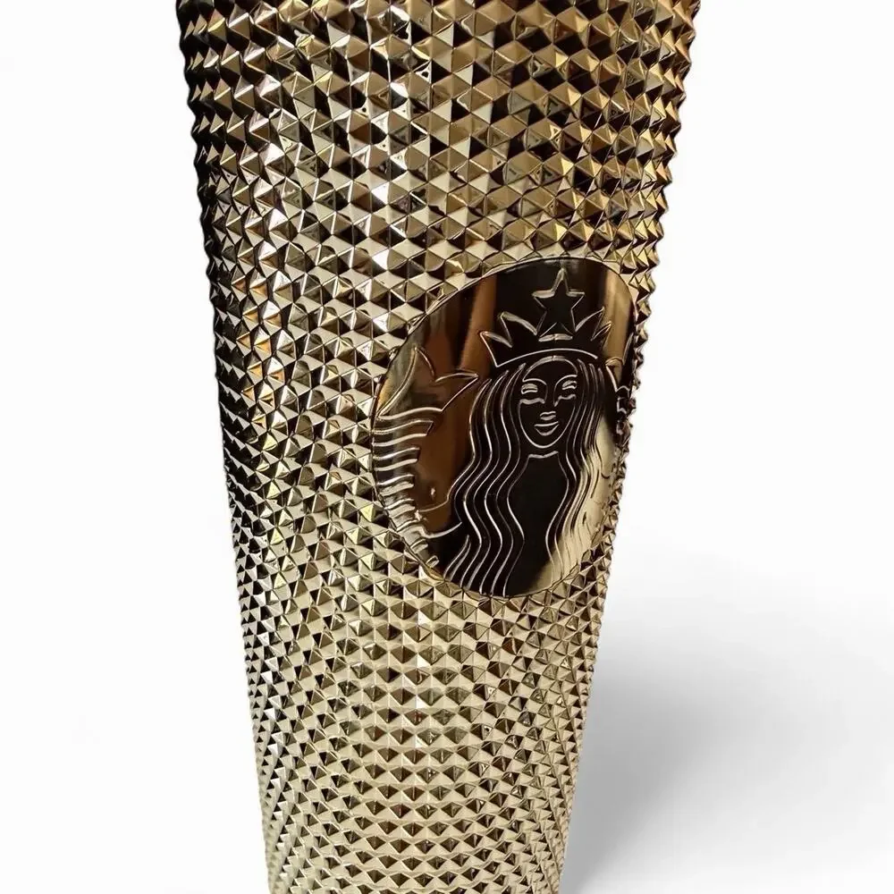 Starbucks Gold Studded Diamond Cold Cup Tumbler 24 oz Venti w/ Lid & Straw New‎